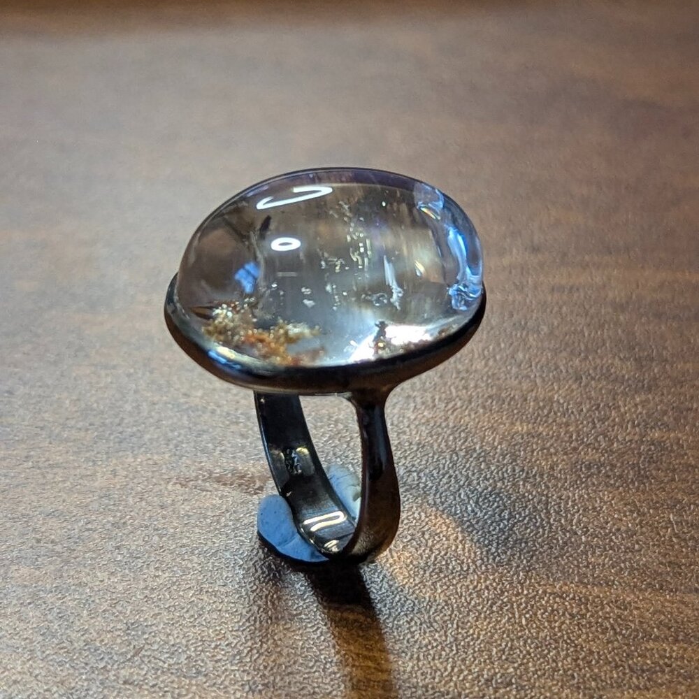 RING 32CT Natural Ghost Quartz 925 Size 9 - Picture 6 of 11